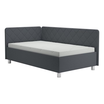 Lit rembourré EMILE 110x200 cm avec coffre de rangement et matelas, gris