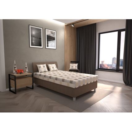 Lit rembourré GEORGE 120 x 200 cm avec coffre de rangement et matelas, marron