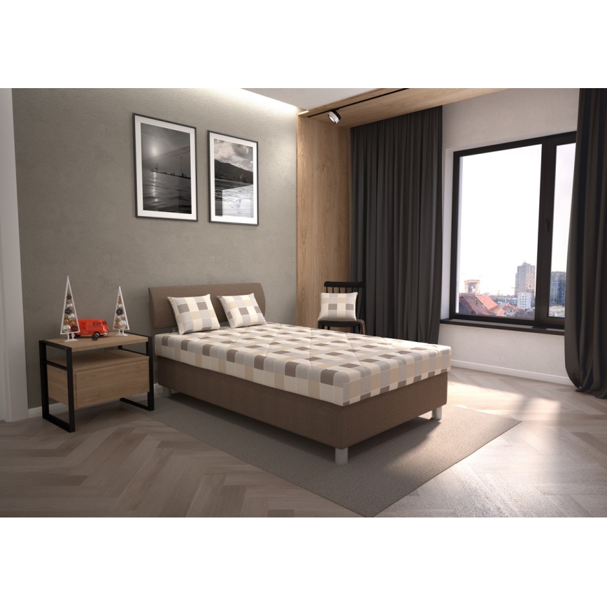 Lit rembourré GEORGE 120 x 200 cm avec coffre de rangement et matelas, marron