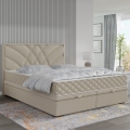 Lit rembourré GINA 180x200 cm avec matelas inclus et coffre de rangement, beige