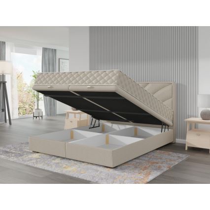 Lit rembourré GINA 180x200 cm avec matelas inclus et coffre de rangement, beige