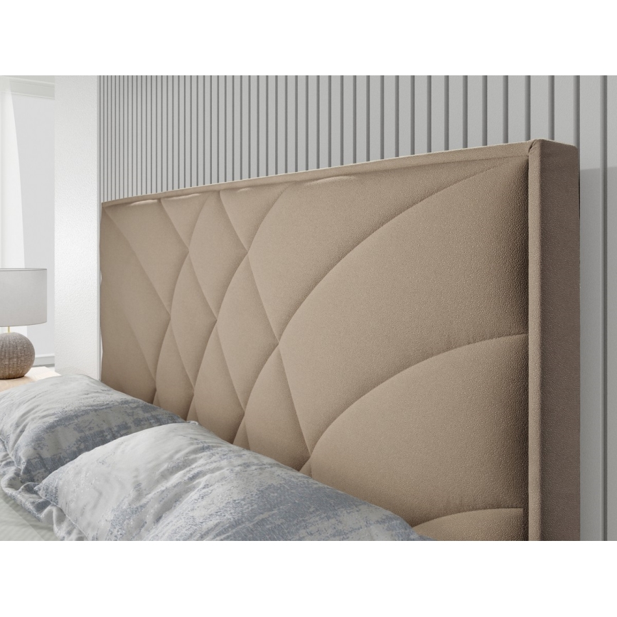 Lit rembourré GINA 180x200 cm avec matelas inclus et coffre de rangement, beige