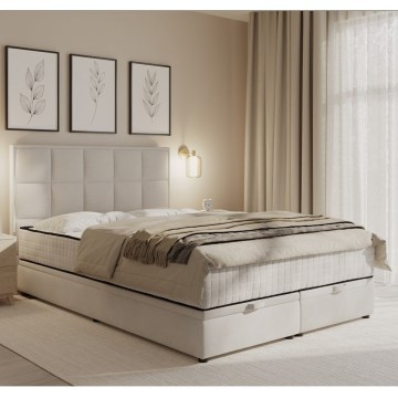Lit rembourré GRACE 140x200 cm avec matelas et espace de rangement, beige