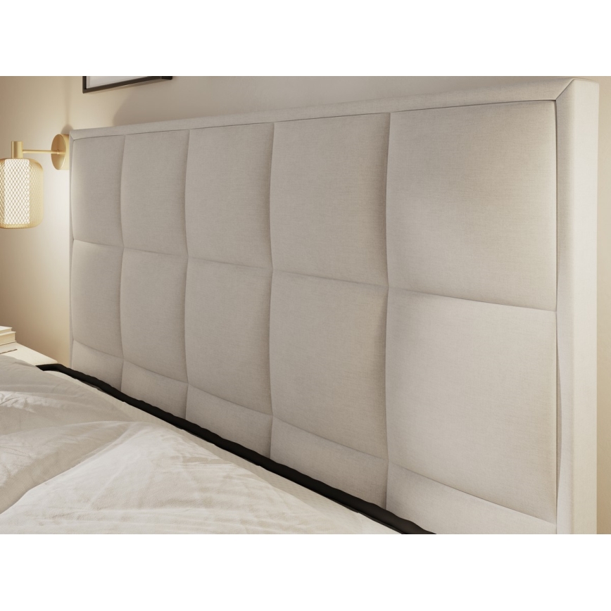 Lit rembourré GRACE 140x200 cm avec matelas et espace de rangement, beige