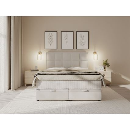 Lit rembourré GRACE 140x200 cm avec matelas et espace de rangement, beige