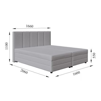Lit rembourré ISABEL 160x200 avec matelas à ressorts et coffre de rangement, gris clair