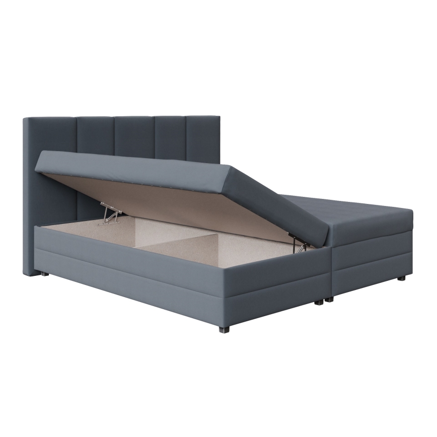 Lit rembourré ISABEL 180x200 avec matelas à ressorts et coffre de rangement, gris