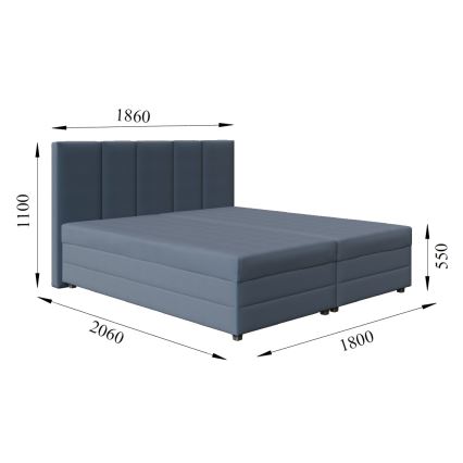 Lit rembourré ISABEL 180x200 avec matelas à ressorts et coffre de rangement, gris