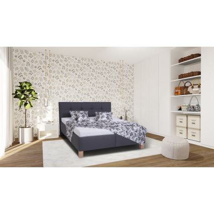 Lit rembourré MARIA 160 x 200 cm avec matelas et coffre de rangement, gris