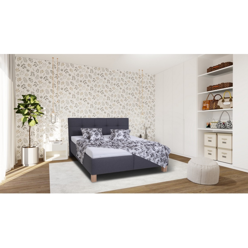 Lit rembourré MARIA 160 x 200 cm avec matelas et coffre de rangement, gris