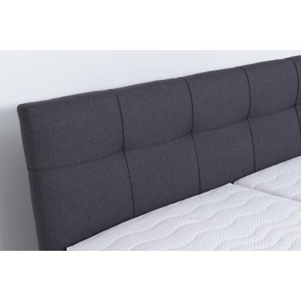Lit rembourré MARIA 160 x 200 cm avec matelas et coffre de rangement, gris