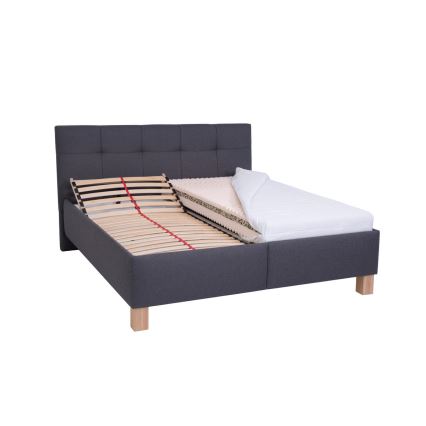 Lit rembourré MARIA 160 x 200 cm avec matelas et coffre de rangement, gris