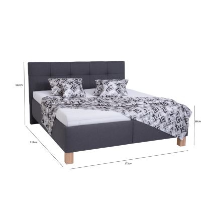 Lit rembourré MARIA 160 x 200 cm avec matelas et coffre de rangement, gris
