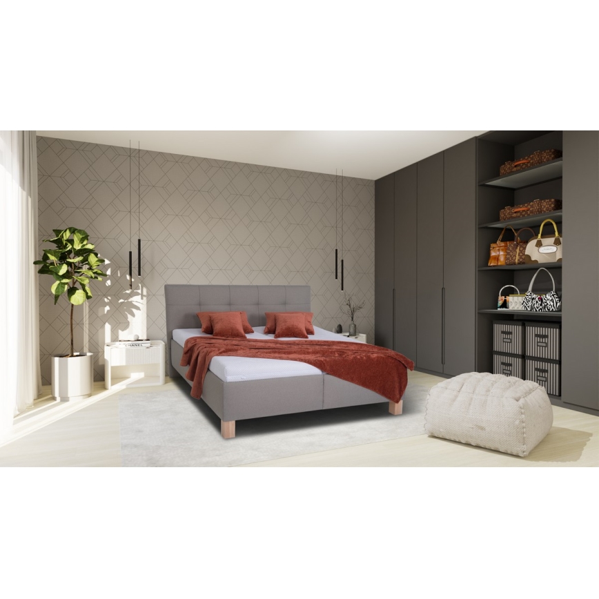 Lit rembourré MARIA 180x200 cm avec matelas et coffre de rangement, taupe