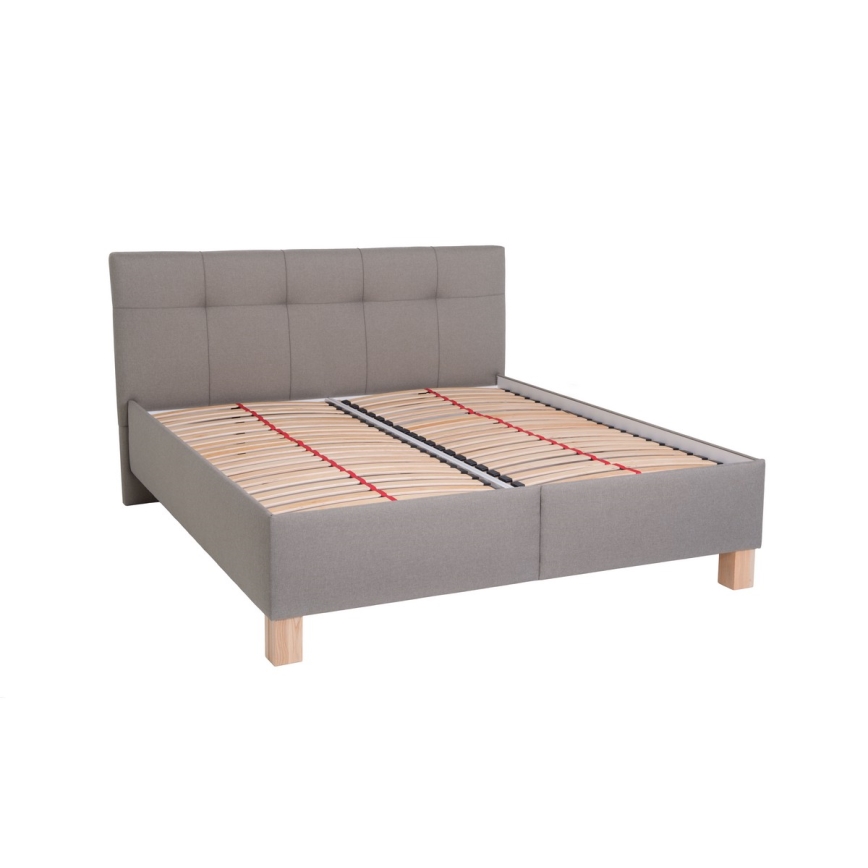 Lit rembourré MARIA 180x200 cm avec matelas et coffre de rangement, taupe