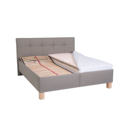 Lit rembourré MARIA 180x200 cm avec matelas et coffre de rangement, taupe