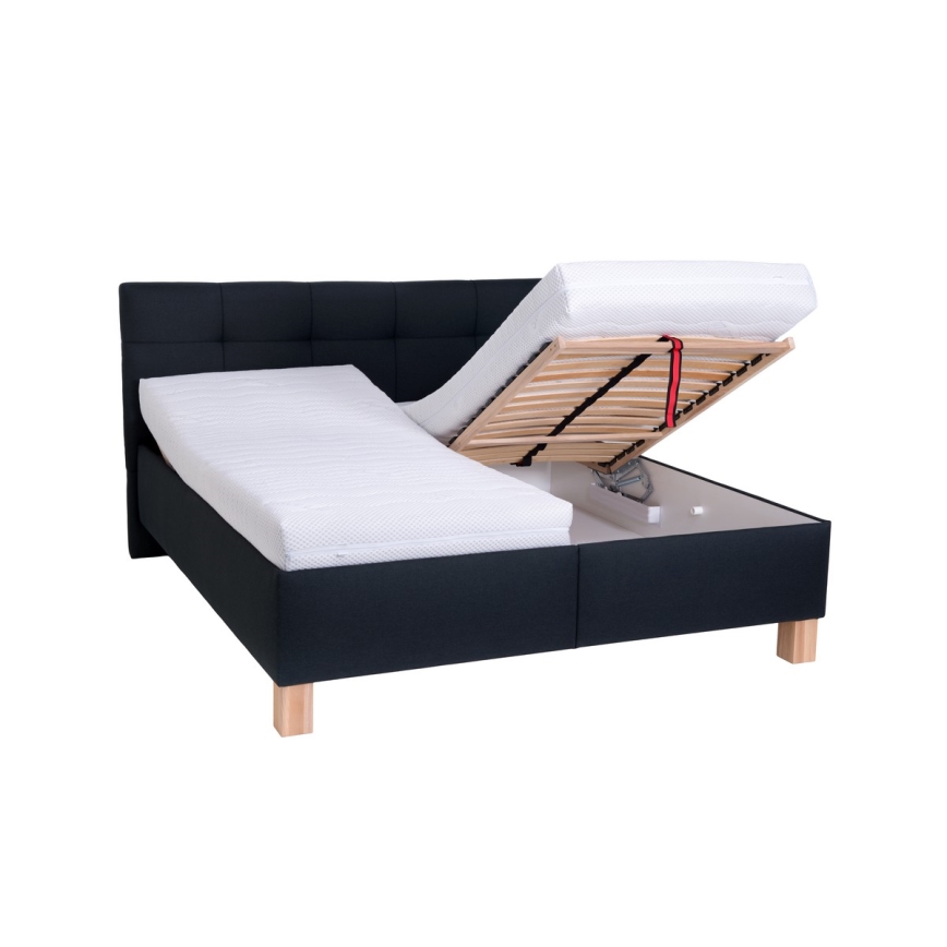 Lit rembourré MARIA 180x200 cm avec matelas et espace de rangement, coloris anthracite