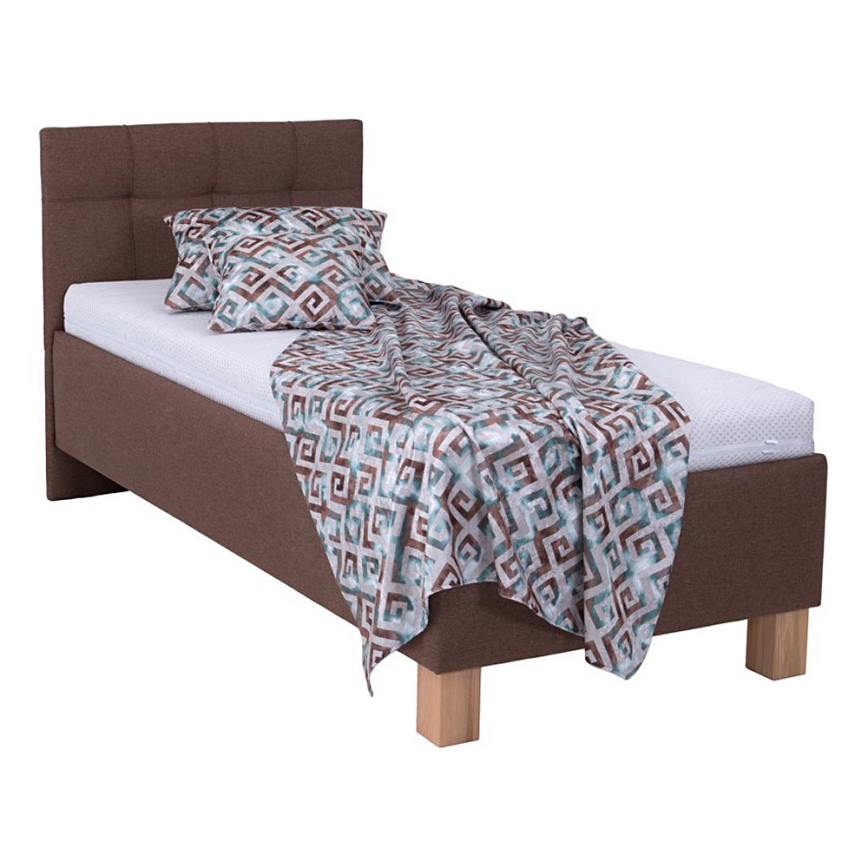 Lit rembourré MARIA ONE 90x200 cm avec matelas et coffre de rangement marron
