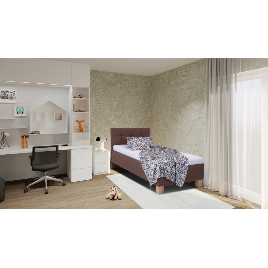 Lit rembourré MARIA ONE 90x200 cm avec matelas et coffre de rangement marron