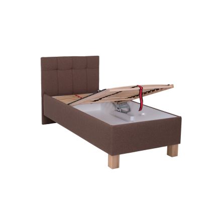 Lit rembourré MARIA ONE 90x200 cm avec matelas et coffre de rangement marron