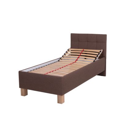 Lit rembourré MARIA ONE 90x200 cm avec matelas et coffre de rangement marron