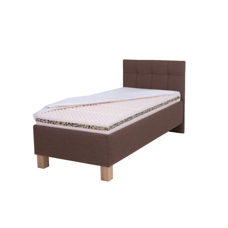 Lit rembourré MARIA ONE 90x200 cm avec matelas et coffre de rangement marron