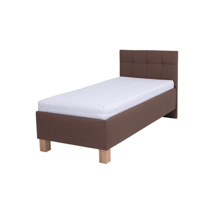 Lit rembourré MARIA ONE 90x200 cm avec matelas et coffre de rangement marron