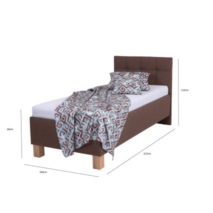 Lit rembourré MARIA ONE 90x200 cm avec matelas et coffre de rangement marron