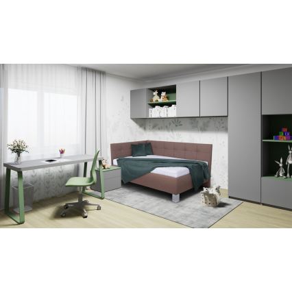 Lit rembourré MARIA PETITE 120x200 cm avec matelas et espace de rangement, coloris brun