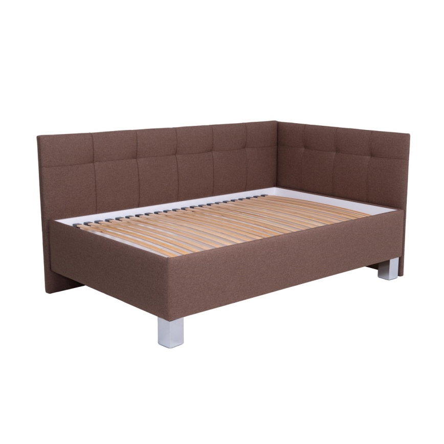 Lit rembourré MARIA PETITE 120x200 cm avec matelas et espace de rangement, coloris brun