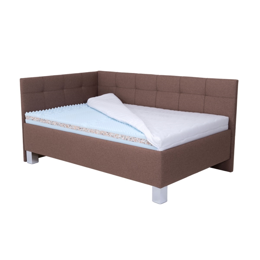 Lit rembourré MARIA PETITE 120x200 cm avec matelas et espace de rangement, coloris brun