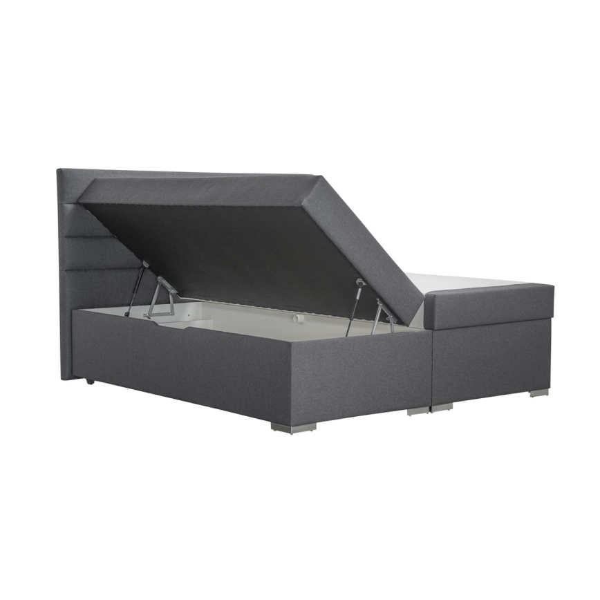 Lit tapissé NEW BOLERO 160x200 cm avec coffre de rangement intégré et matelas avec surmatelas inclus, gris