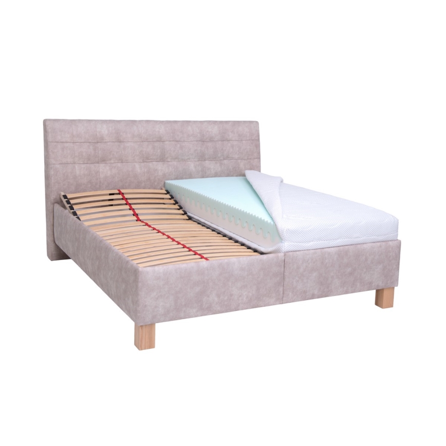 Lit rembourré VIOLET 160 x 200 cm avec matelas et coffre de rangement, beige