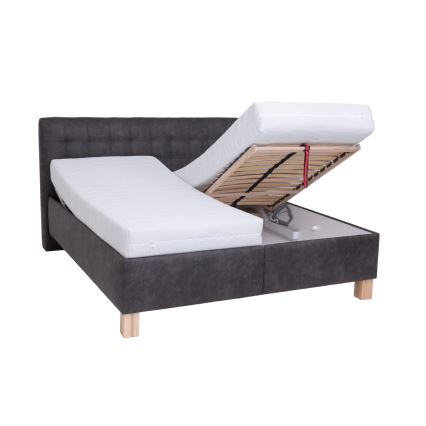 Lit rembourré VIOLET 180x200 cm avec coffre de rangement intégré, sans matelas, gris foncé