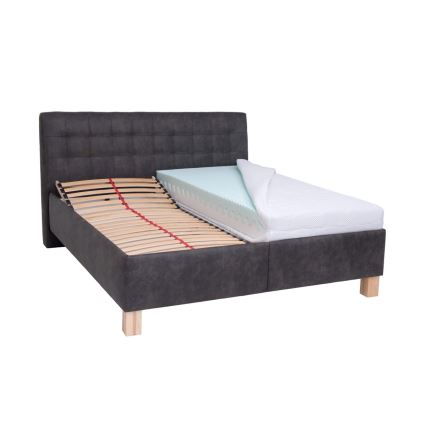 Lit rembourré VIOLET 180x200 cm avec coffre de rangement intégré, sans matelas, gris foncé