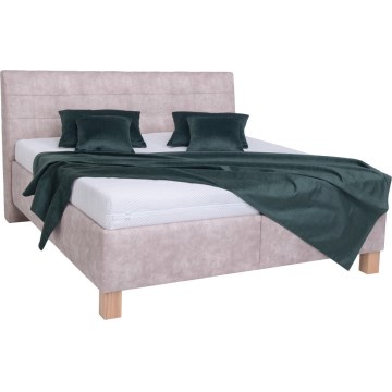 Lit rembourré VIOLET 180x200 cm avec matelas et coffre de rangement, beige