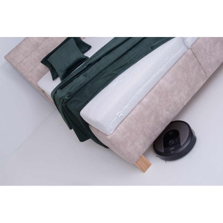 Lit rembourré VIOLET 180x200 cm avec matelas et coffre de rangement, beige
