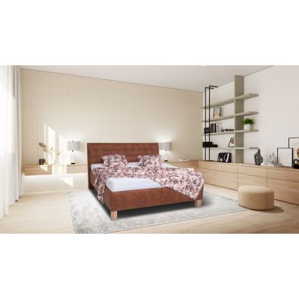 Lit rembourré VIOLET 180x200 cm avec matelas et espace de rangement, couleur cognac