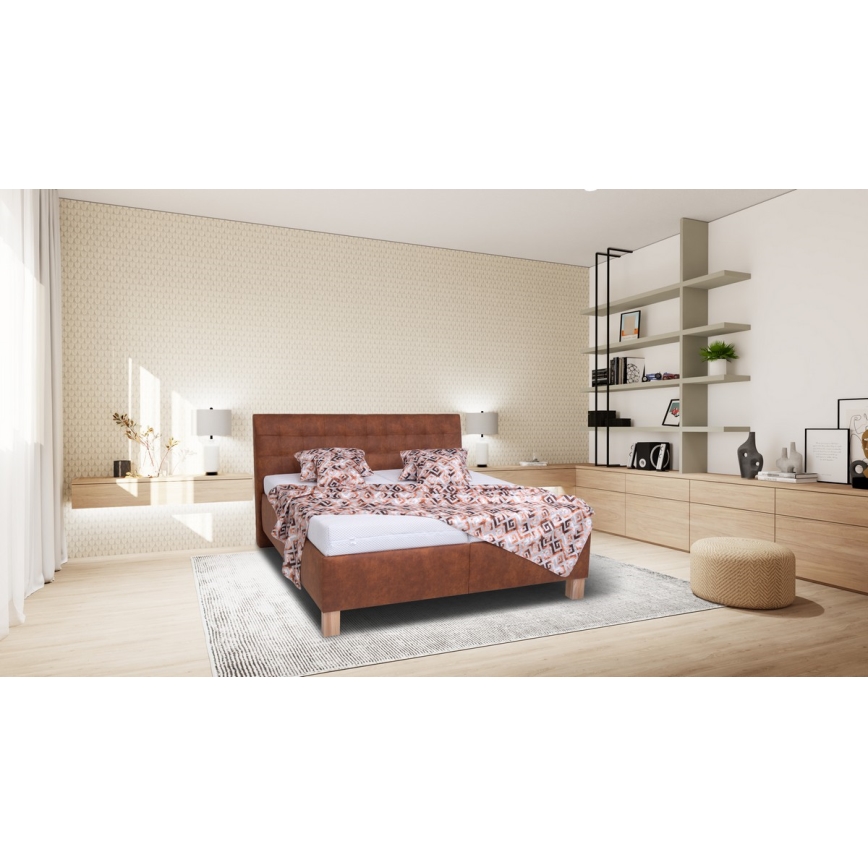 Lit rembourré VIOLET 180x200 cm avec matelas et espace de rangement, couleur cognac