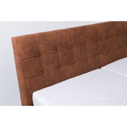 Lit rembourré VIOLET 180x200 cm avec matelas et espace de rangement, couleur cognac