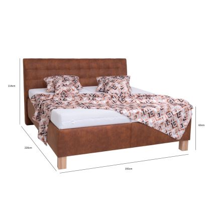 Lit rembourré VIOLET 180x200 cm avec matelas et espace de rangement, couleur cognac