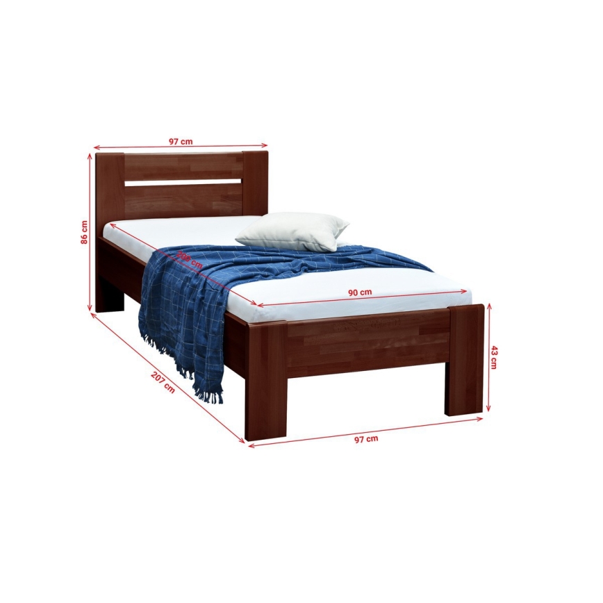 Lit simple AMBER 90 x 200 cm, noyer foncé