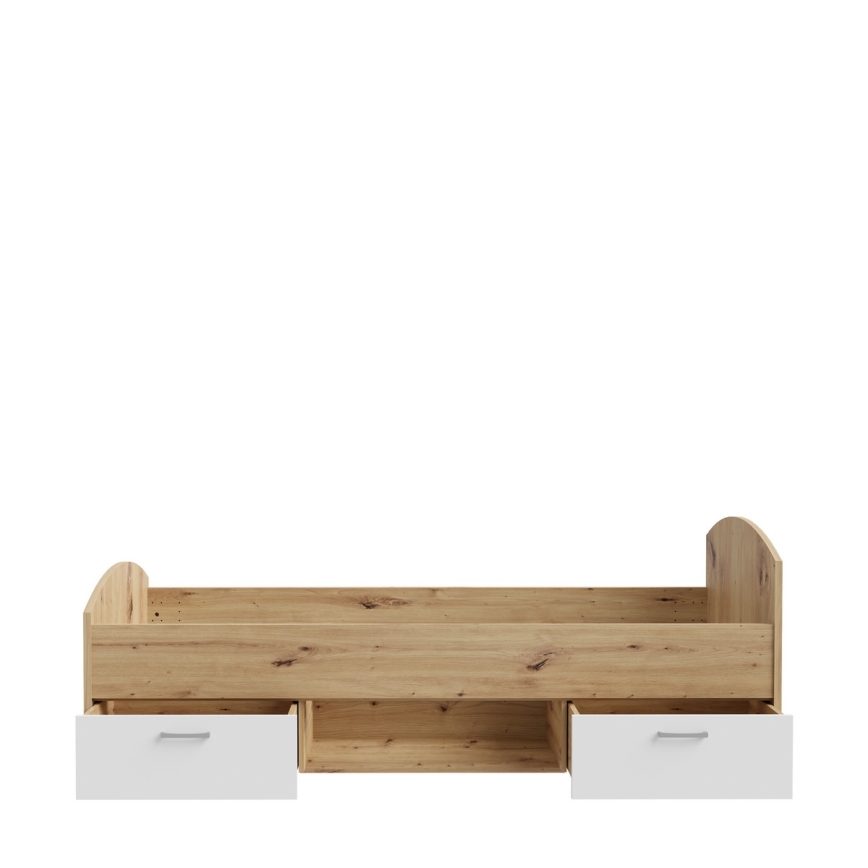 Lit simple avec rangement URO 90x200 cm chêne artisan/blanc