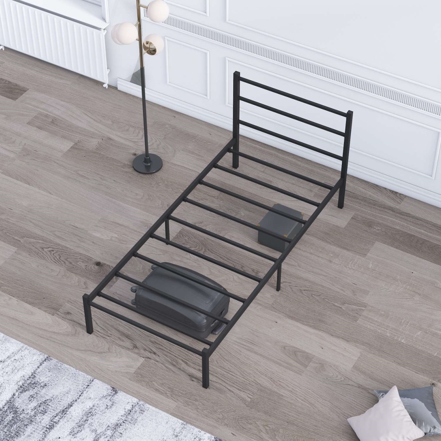 Lit simple en métal FERON 90x200 cm, noir, capacité de charge 120 kg