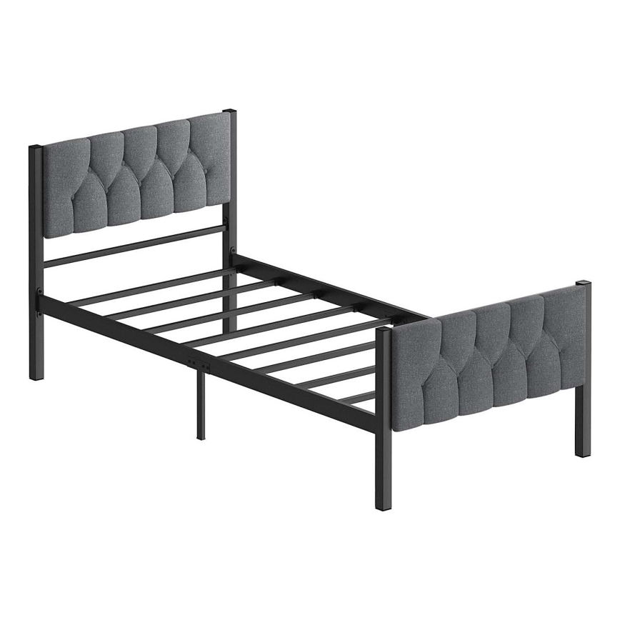 Lit simple en métal KAROM 90 x 200 cm, gris, charge maximale 120 kg