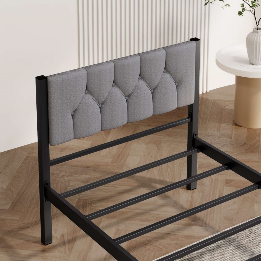 Lit simple en métal KAROM 90 x 200 cm, gris, charge maximale 120 kg