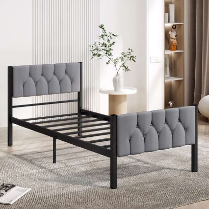 Lit simple en métal KAROM 90 x 200 cm, gris, charge maximale 120 kg