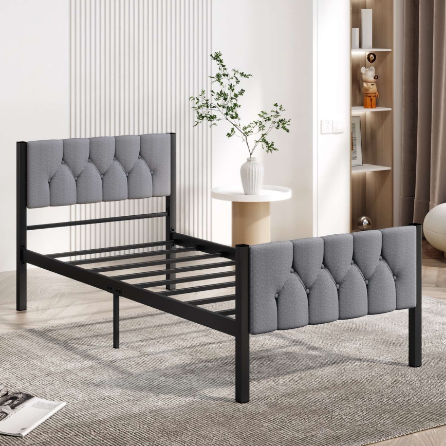 Lit simple en métal KAROM 90 x 200 cm, gris, charge maximale 120 kg