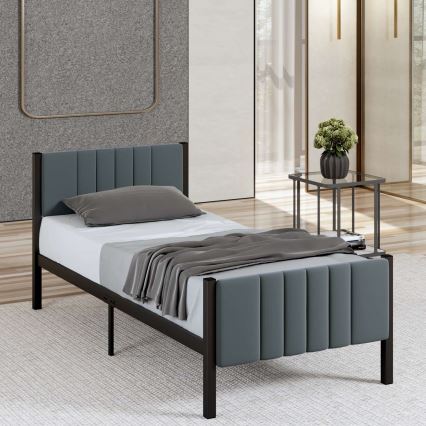 Lit simple en métal LUNOR 90 x 200 cm, anthracite, capacité de charge 120 kg