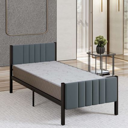 Lit simple en métal LUNOR 90 x 200 cm, anthracite, capacité de charge 120 kg